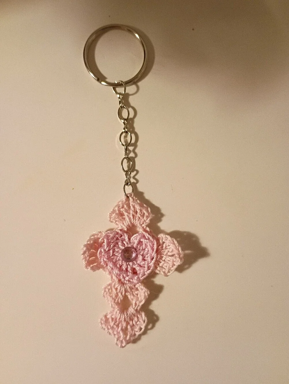 Handmade Crochet Cross Heart Keychain
